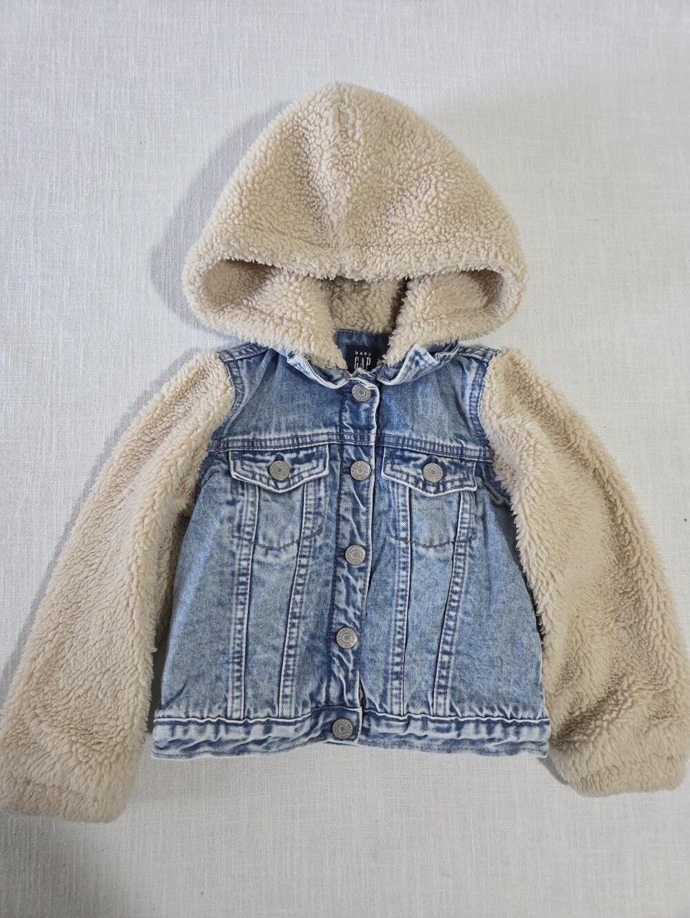 Baby GAP Beige Sherpa-Sleeve Hooded Denim Jacket 3t